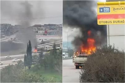 Bursa’da hareket halindeki kamyonet alev aldı