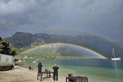 Muğla'da sağanak sonrası çift gökkuşağı