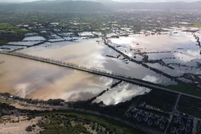 Muğla'da su altında kalan tarım arazileri dronla görüntülendi