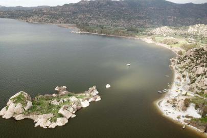 Yağmurlarla dolan Bafa Gölü, dronla görüntülendi